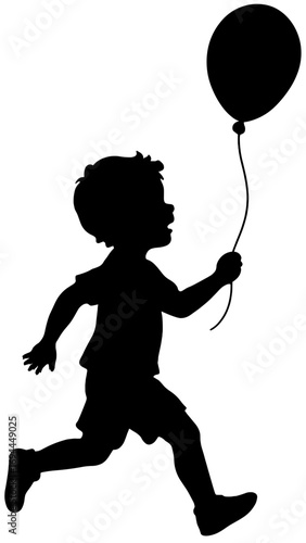Silhouette of Child Running with Balloon