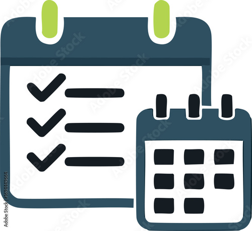 Two calendars with checkmarks and list items checklist to do list