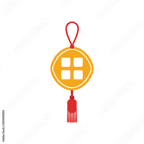Yellow coin ornament with red tassel and loop chinese coin decoration