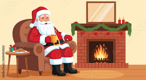 Santa Relaxing by the Fireplace