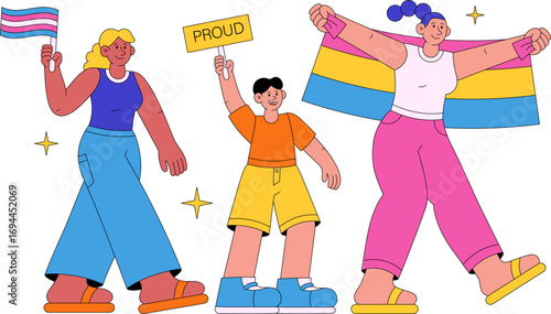 Colorful LGBTQIA+ Diversity and Pride Illustrations – Inclusive Activism, Queer Identity, Trans Visibility, and Love Wins Concept