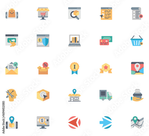 Modern e commerce shopping cart icon and elements