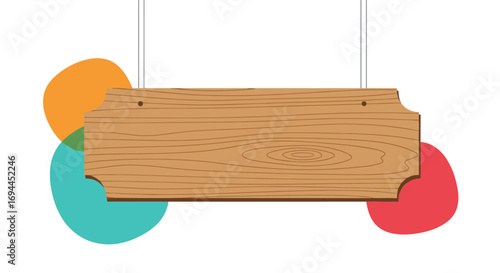 A hanging wooden sign with colorful circles behind it a perfect way to welcome everyone