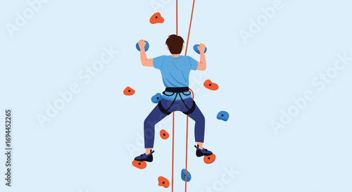 Indoor climbing wall ascent and vertical adventure for a young athlete