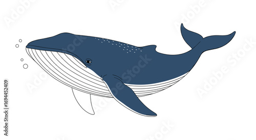 Majestic blue whale breaching and exhaling water in ocean depths