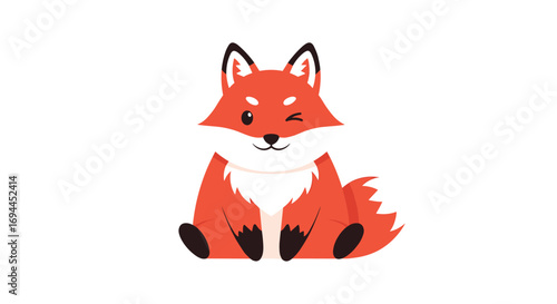 Cute orange fox sitting winking with fluffy tail adorable cartoon animal