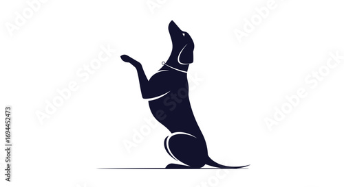 A silhouette of a dog sitting up and reaching its paws toward the sky