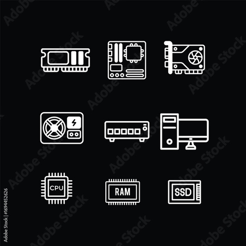 icon set Computer Hardware Components Illustration.