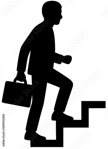 Silhouette of Businessman Walking Upstairs with Briefcase