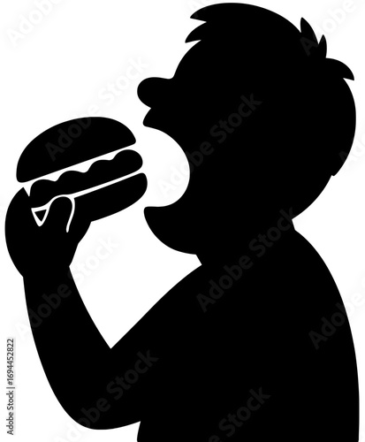 Silhouette of Person Eating Burger Fast Food Vector Art