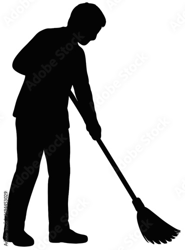 Silhouette of Person Sweeping the Floor