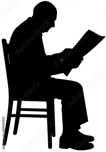 Silhouette of Man Sitting on Chair Reading Newspaper | Daily Life Illustration