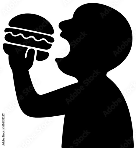 Silhouette of Person Eating Burger Fast Food Vector Illustration
