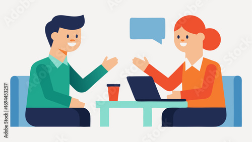 Career Skills An illustration of adults practicing job interview skills in pairs with supportive gestures and expressions emphasizing personal development.
