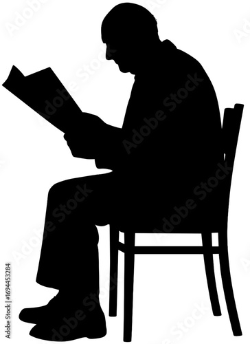 Silhouette of Man Sitting on Chair Reading Newspaper | Relaxing Daily Life Illustration