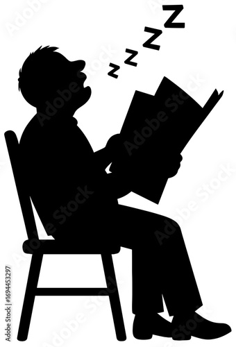 Silhouette of Man Sleeping on Chair with Newspaper