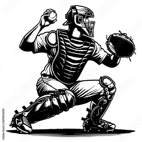 Baseball Catcher Cocking Arm For Throw To Second Base