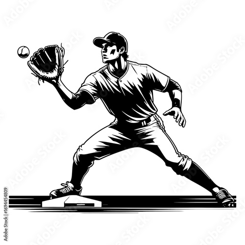 Infielder Awaits Throw At First Base