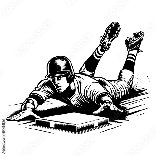 Baseball Player Sliding Headfirst Safely Into Base