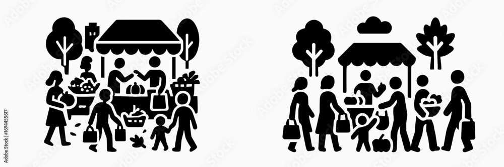 Fototapeta premium Set of happy young people jumping in the air with excitement and joy in a minimalist black and white line art style
