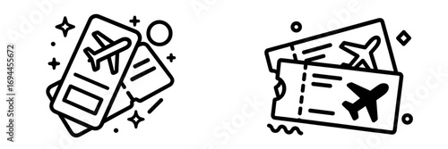 Simple line art icon set of airline tickets and boarding passes for travel, flight booking, and vacation themes