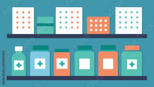 Braille Labels A closeup view of pharmacy shelves with Braille labels affixed to medication bottles illustrating the importance of tactile information for visually impaired