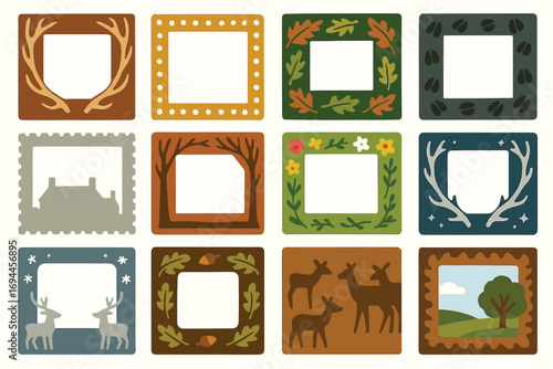 European Fallow Deer Photo Frames with Autumn Leaves and Woodland Elements