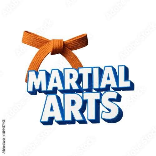 Martial arts text with orange belt isolated on transparent background