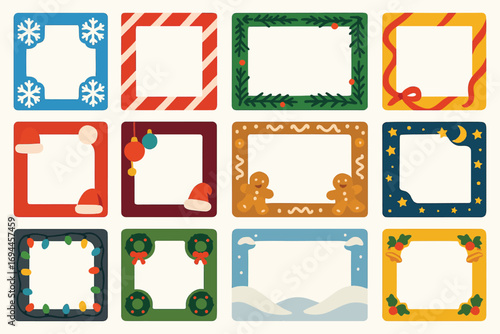 Christmas Frames with Holiday Decorations and Festive Icons