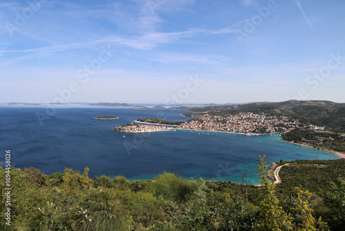 Aerial view of old Primosten town, Croatia