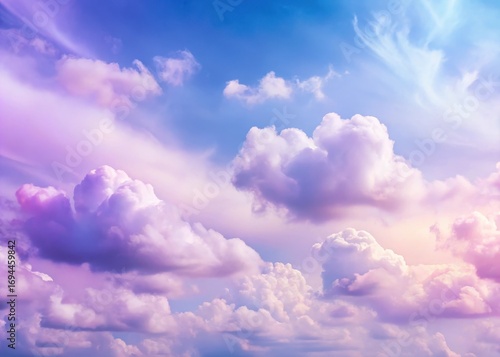 Fototapeta Naklejka Na Ścianę i Meble -  Soft purple clouds in a light blue sky with a few wispy strands of cloud at the horizon