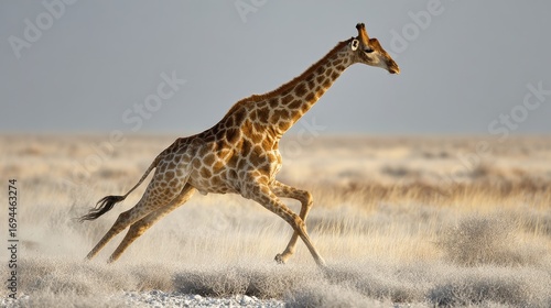 Giraffe Running. African Animal in Action on the Plains of Namibia