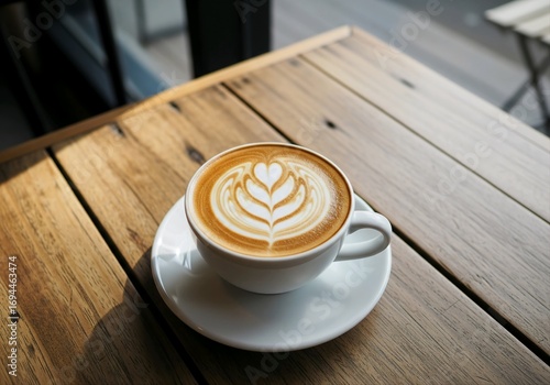 Latte Art Perfection on a Wooden Table