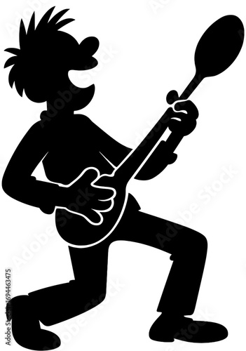Funny Spoon Guitar Player Silhouette Vector