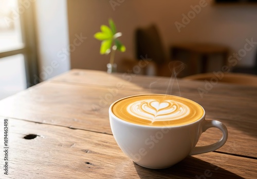 Cozy Morning Coffee: Heart Latte in Sunlight