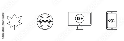 Marijuana leaf, internet addiction adult content icon vector illustration for digital dependency, screen time and harmful online behavior awareness concept.