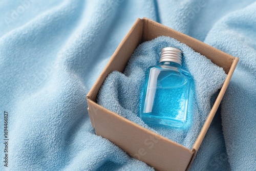 Hand Sanitizer Box. Highly Sought After Delivery Parcel Containing Cleaning Products in Self-Isolation Times