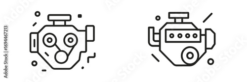 Car engine motor line icon set for automotive service and vehicle repair symbol isolated on a white background for web and mobile app design