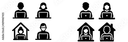 Remote work and telecommuting with people working on laptops from home as freelancers or employees in a home office