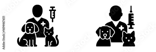 Professional veterinarian with a dog and cat providing pet health care, animal vaccination, and medical treatment at a veterinary clinic