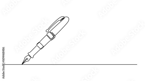Animation of one line drawing of Pencil. Continuous line self drawing. Animated illustration. 4K, Self drawing animation of fountain pen in continuous one line art style. Writing or signing document
