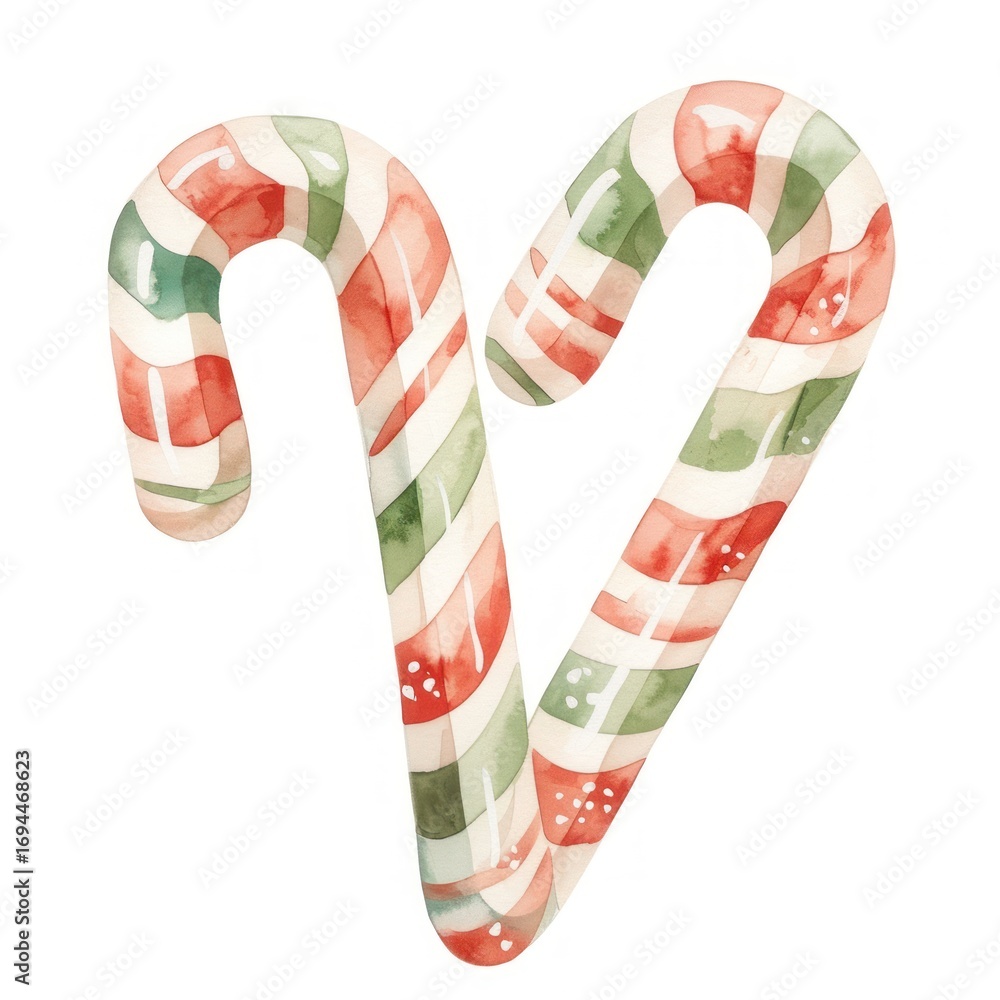 Fototapeta premium Candy cane candy illustration watercolor.