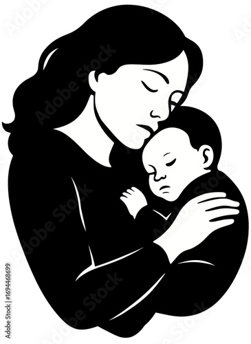 Silhouette of Mother Cuddling Baby Illustration