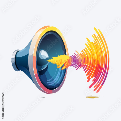 Dynamic speaker blasting vibrant sound waves in a burst of energetic color and audio visualization