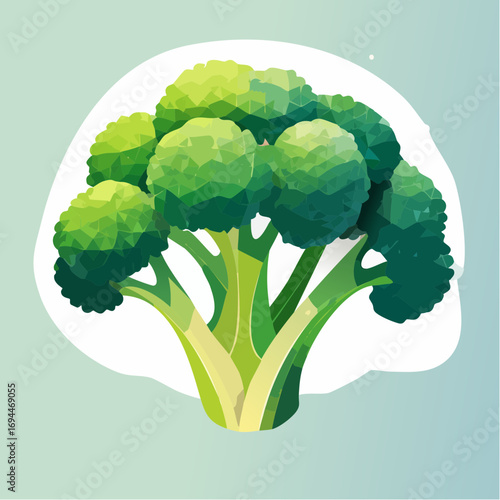 Vibrant Green Broccoli Illustration with Low Poly Style