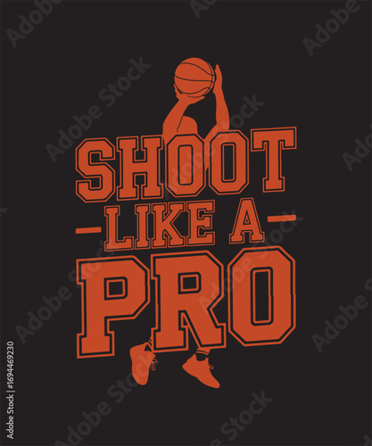 Basketball T-shirt design, basketball player silhouette, slam dunk, dribbling, sports typography, retro vintage basketball artwork, streetwear graphic design, trendy athletic apparel vector art