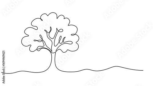 tree vector continuous one line drawing animation, Leaves continuous line drawing animated video. Plant branch one line art, Animated self drawing of continuous line draw plant and speech bubble.