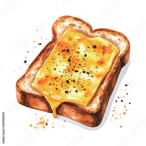 チーズトーストの水彩風イラスト　生成AI