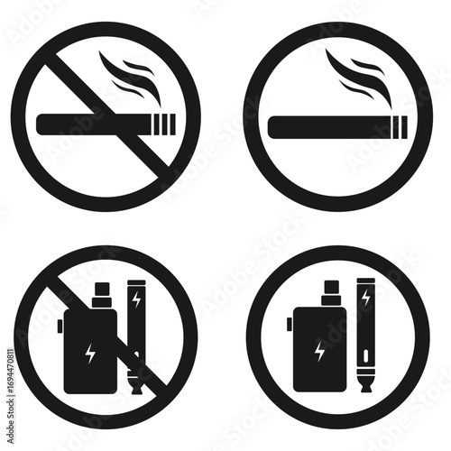 Vector image of a no smoking or no vaping sign. No smoking, prohibition symbols. No smoking zone, printable sign, red and green colors. Element for your design