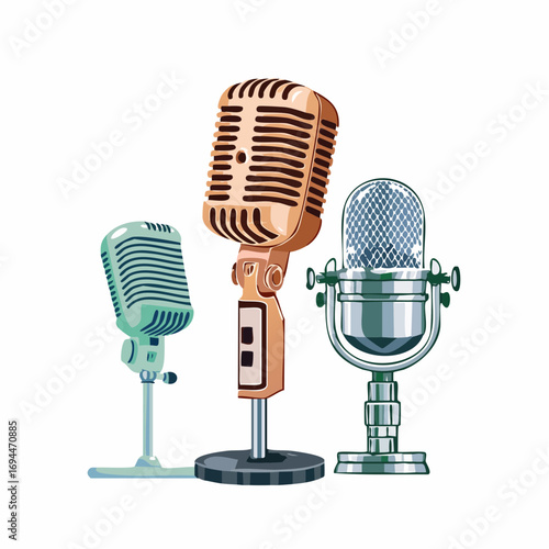 Vintage microphones capture classic broadcasting and recording audio history in retro style